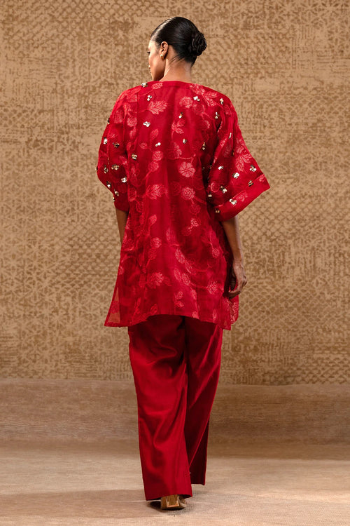Taral Red Applique Kurta Set