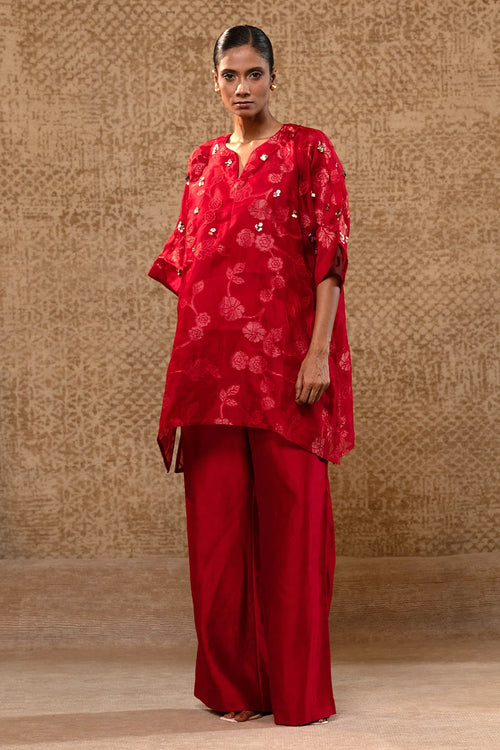 Taral Red Applique Kurta Set