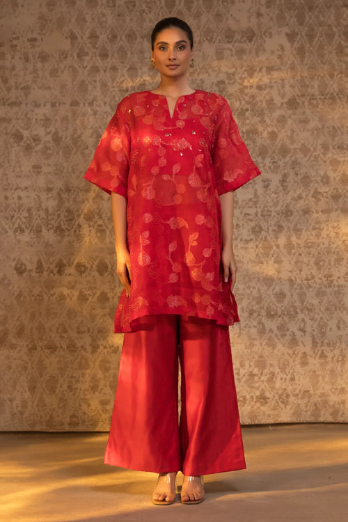 Red Boxy Kurta Set