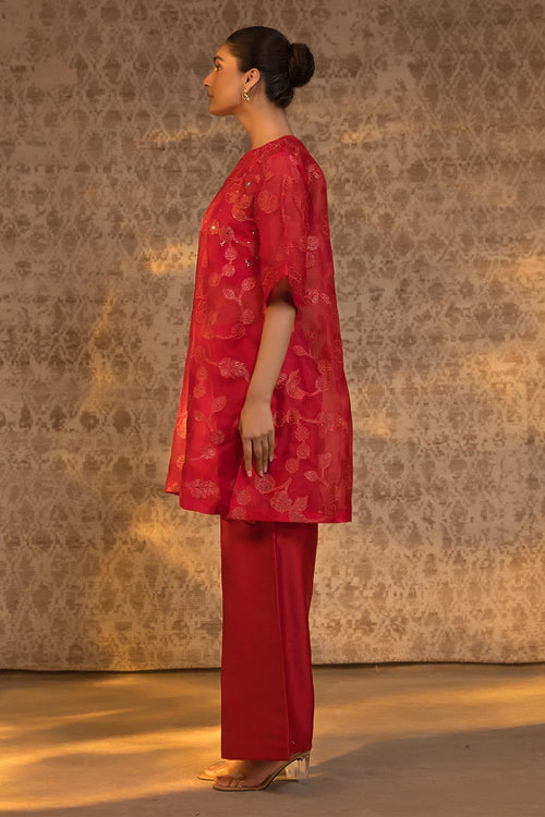 Red Boxy Kurta Set