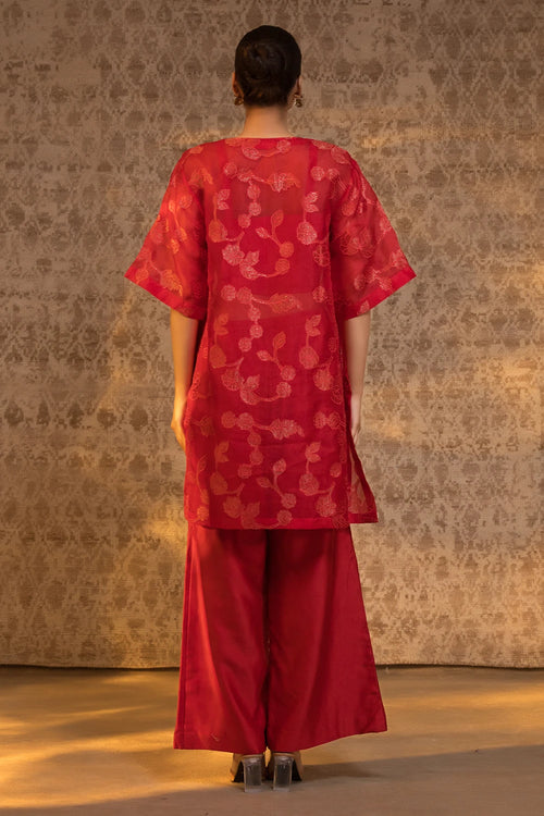 Red Boxy Kurta Set