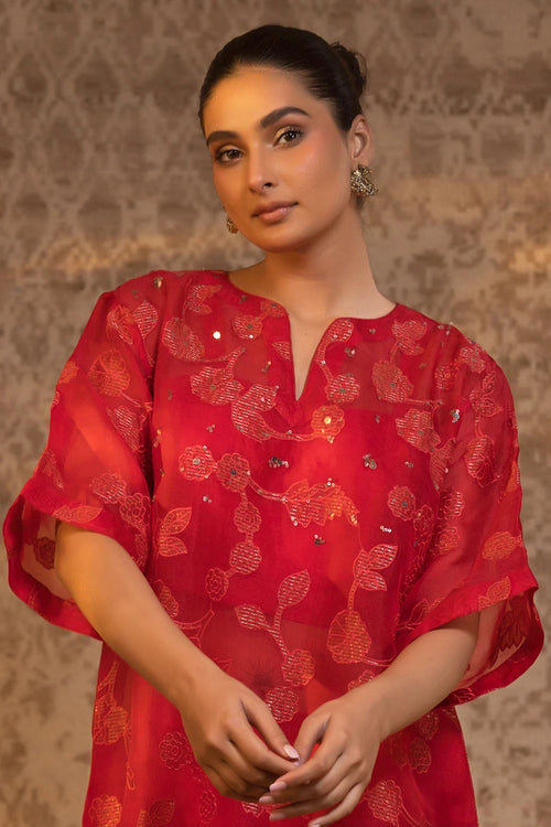 Red Boxy Kurta Set
