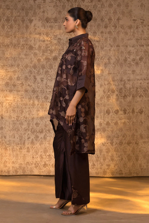 Collared Brown Kurta Set