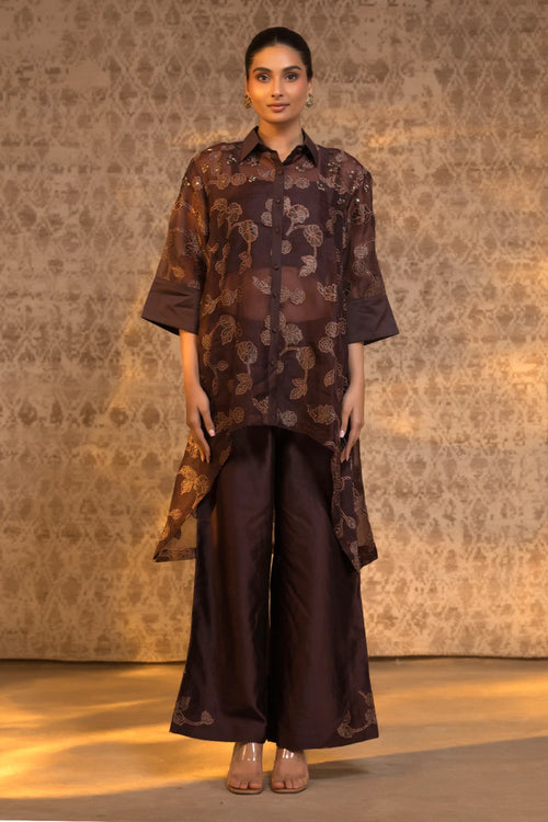 Collared Brown Kurta Set