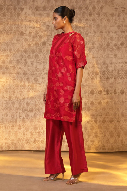 Red Halter Kurta Set