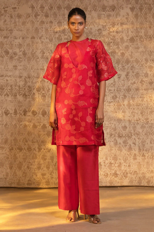 Red Halter Kurta Set