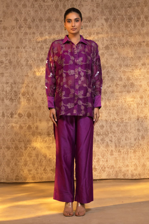 Purple High Low Shirt Set