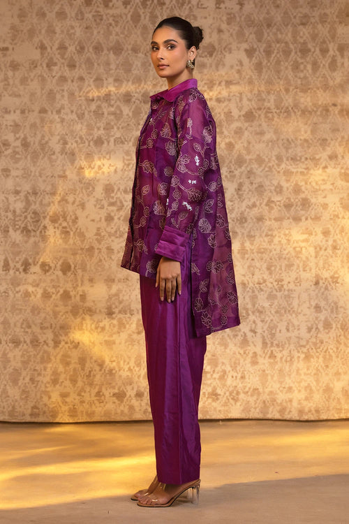 Purple High Low Shirt Set
