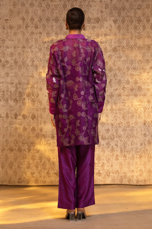 Purple High Low Shirt Set