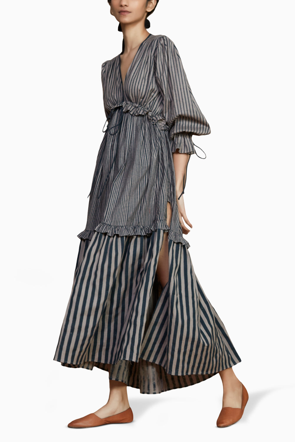 Grey Tiered Frill Grey Striped Dress