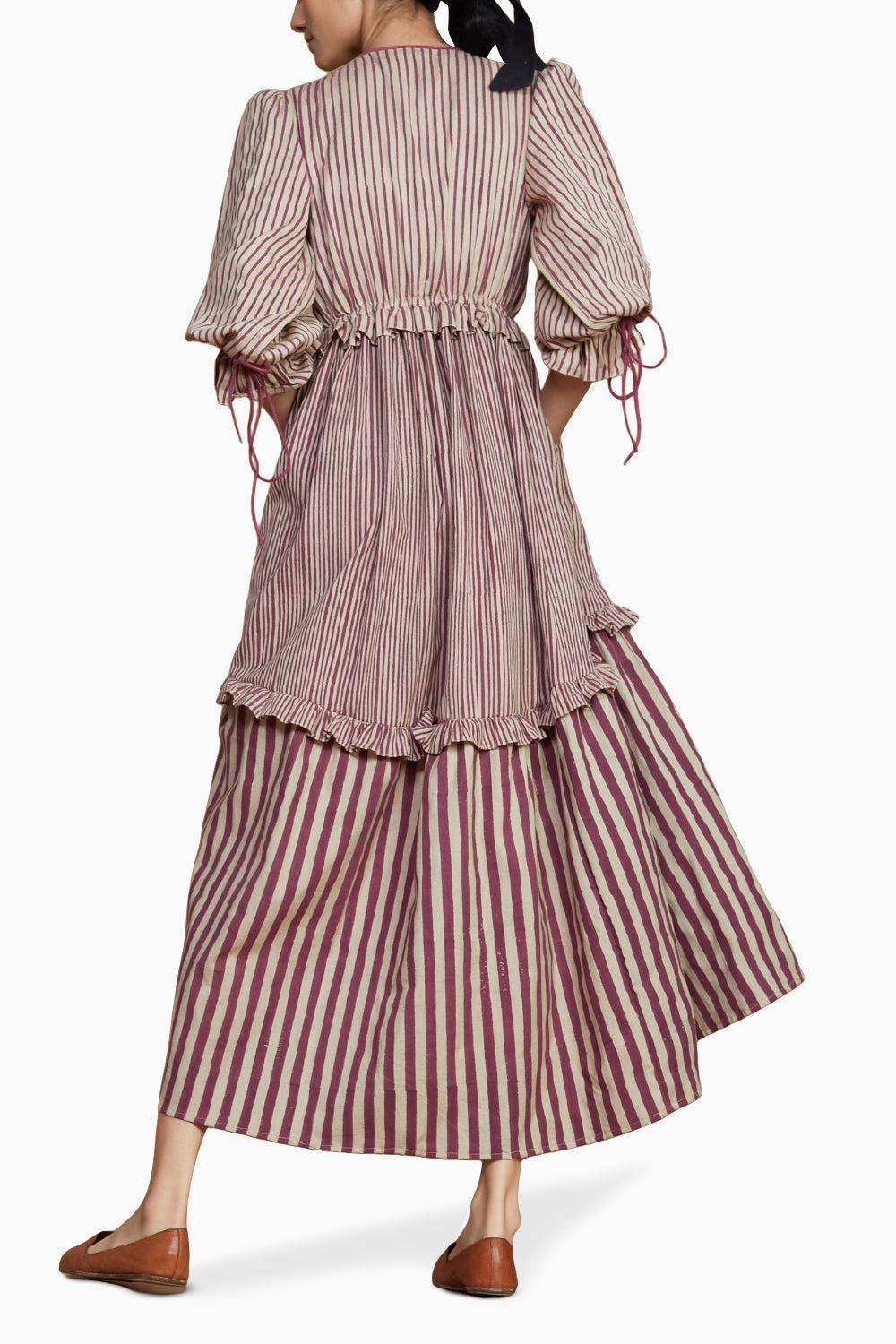 Pink Tiered Frill Mauve Striped Dress