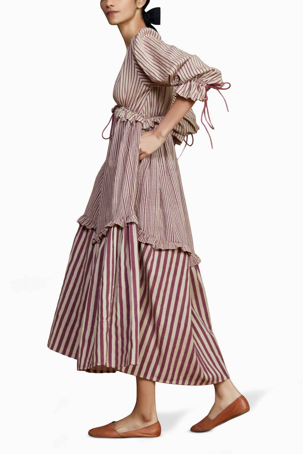 Pink Tiered Frill Mauve Striped Dress