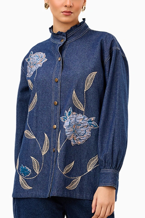 Indigo Bloom Denim Top