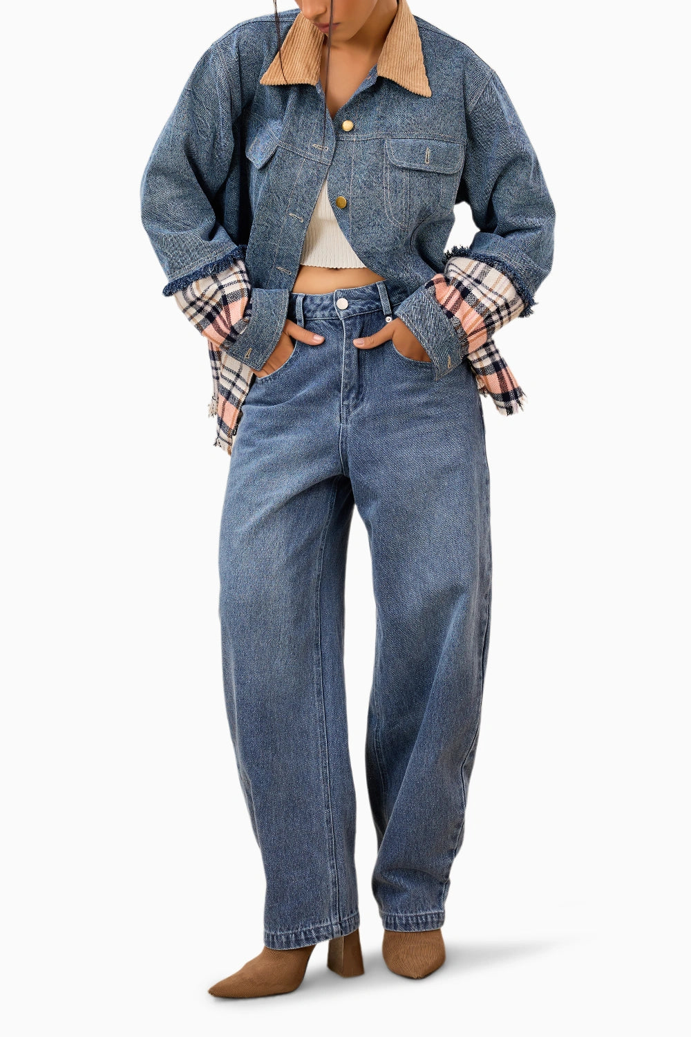 Denim Plaid Fusion Jacket