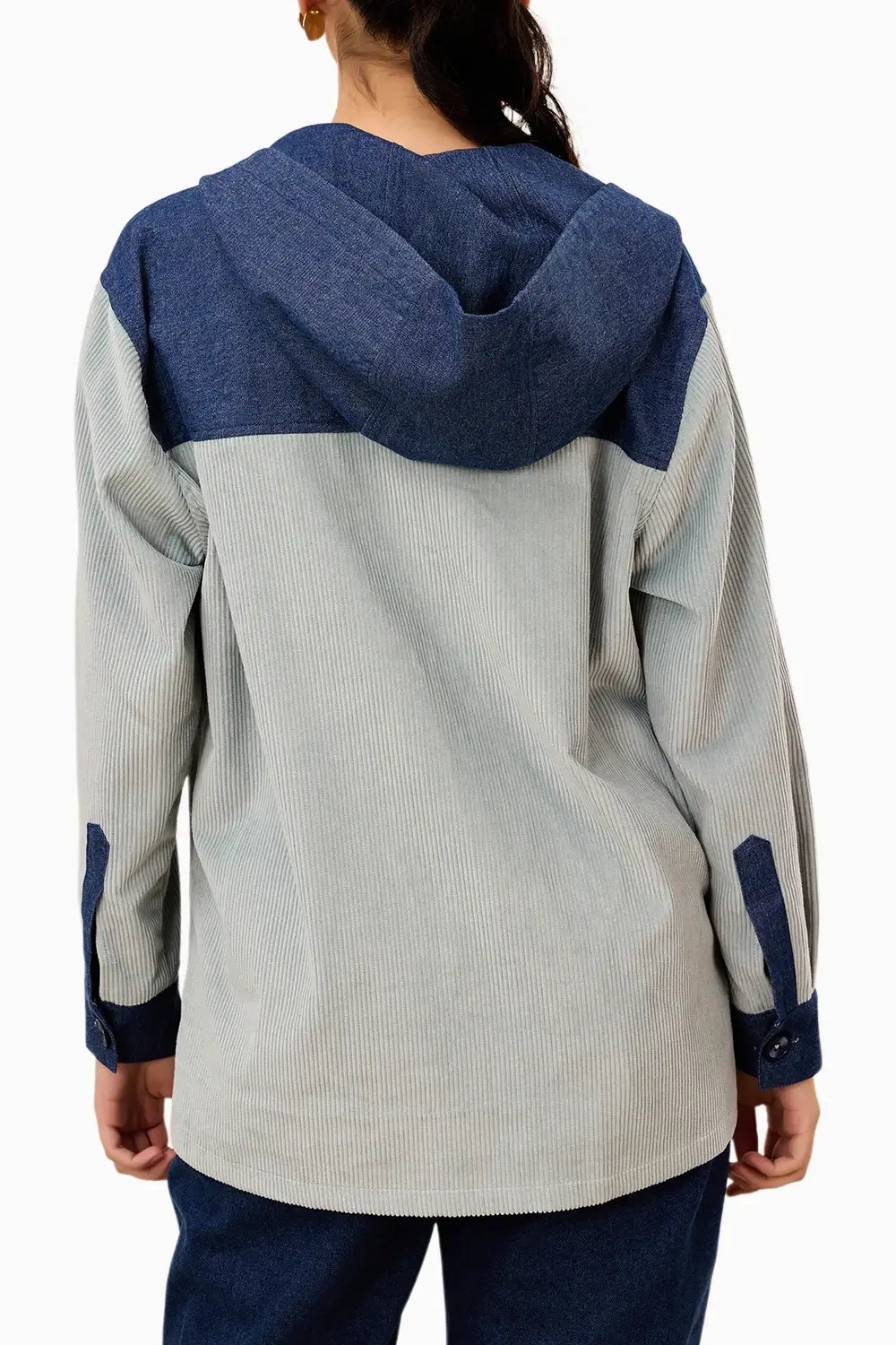 Two Tone Floral Corduroy Hoodie