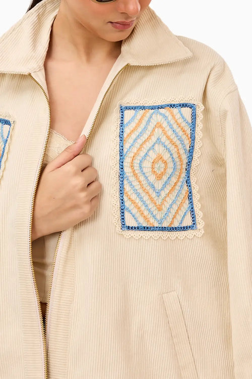 Geo Patch Corduroy Zip Jacket