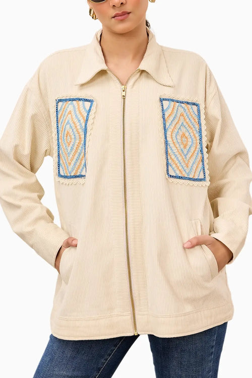 Geo Patch Corduroy Zip Jacket