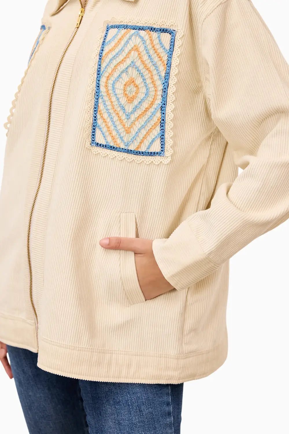 Geo Patch Corduroy Zip Jacket