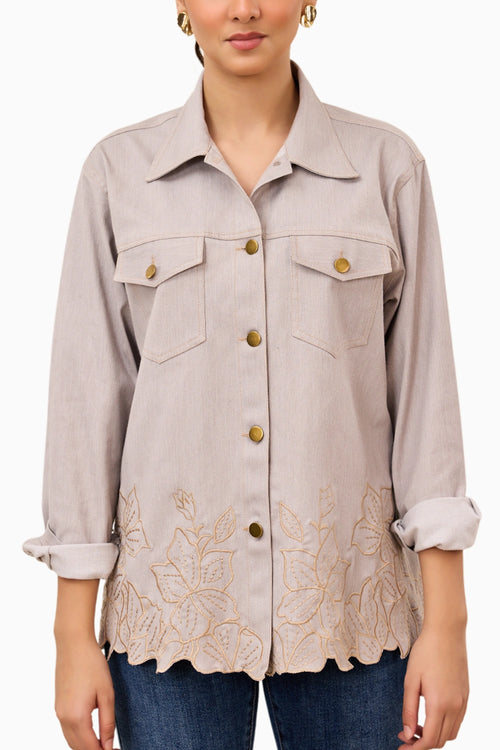 Dove Grey Floral Hem Shirt