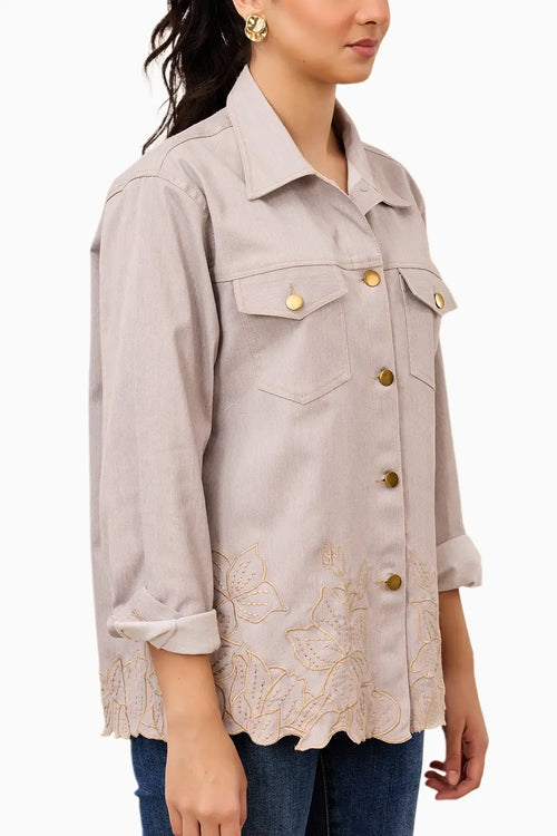 Dove Grey Floral Hem Shirt