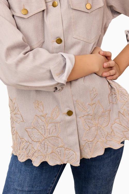Dove Grey Floral Hem Shirt