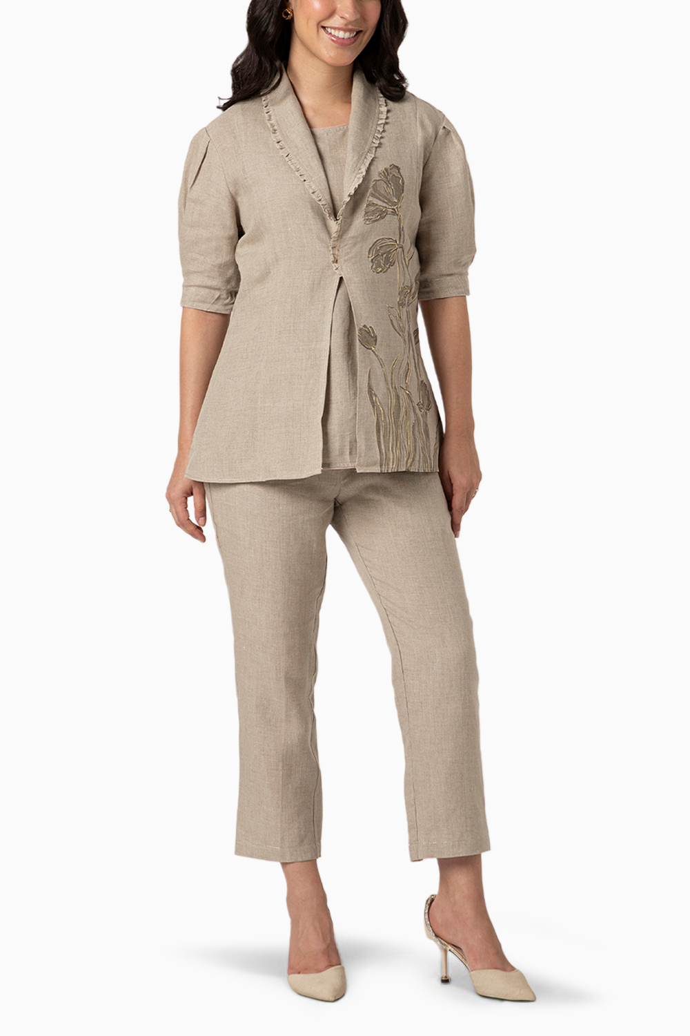 Tulip Pencil Natural Short Blazer with Inner and Pant