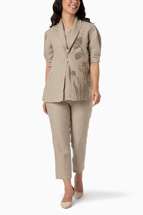 Tulip Pencil Natural Short Blazer with Inner and Pant
