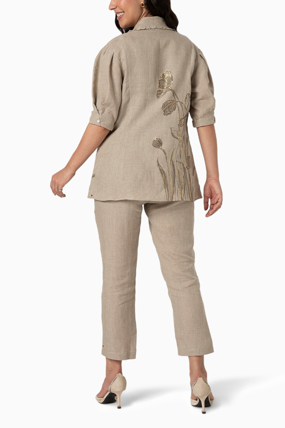 Tulip Pencil Natural Short Blazer with Inner and Pant