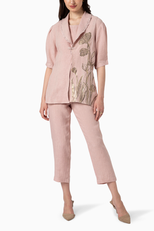 Tulip Pencil Shadow Rose Short Blazer with Inner and Pant