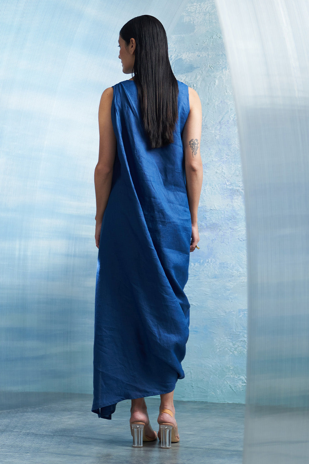 Aura Royal Blue Linen Drape Dress