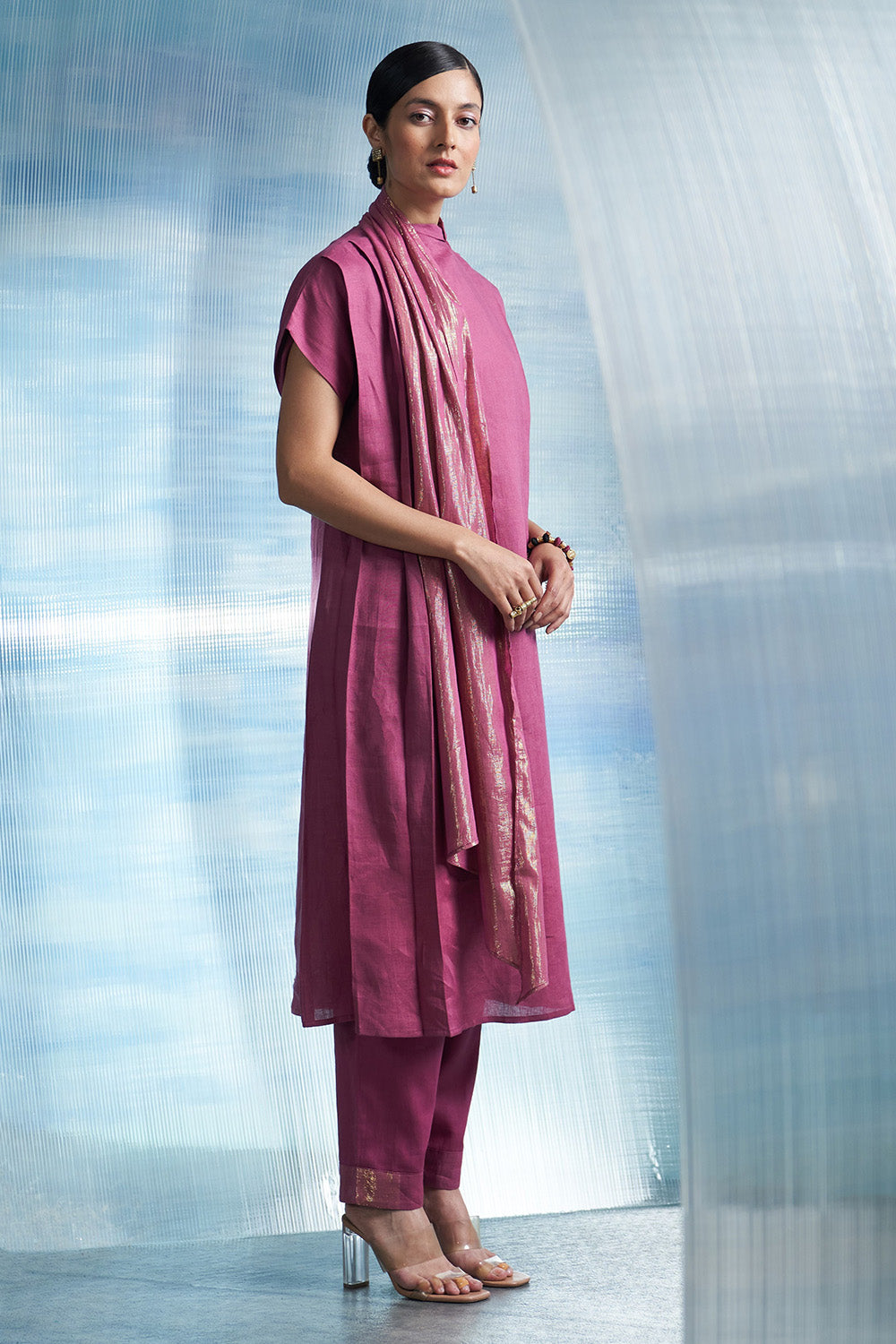 Aura Grape Pink Scarf Kurta Set