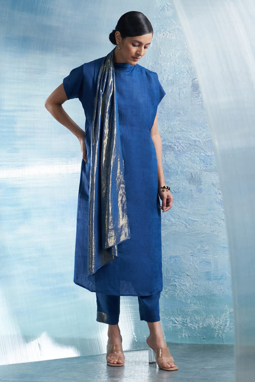 Aura Royal Blue Scarf Kurta Set