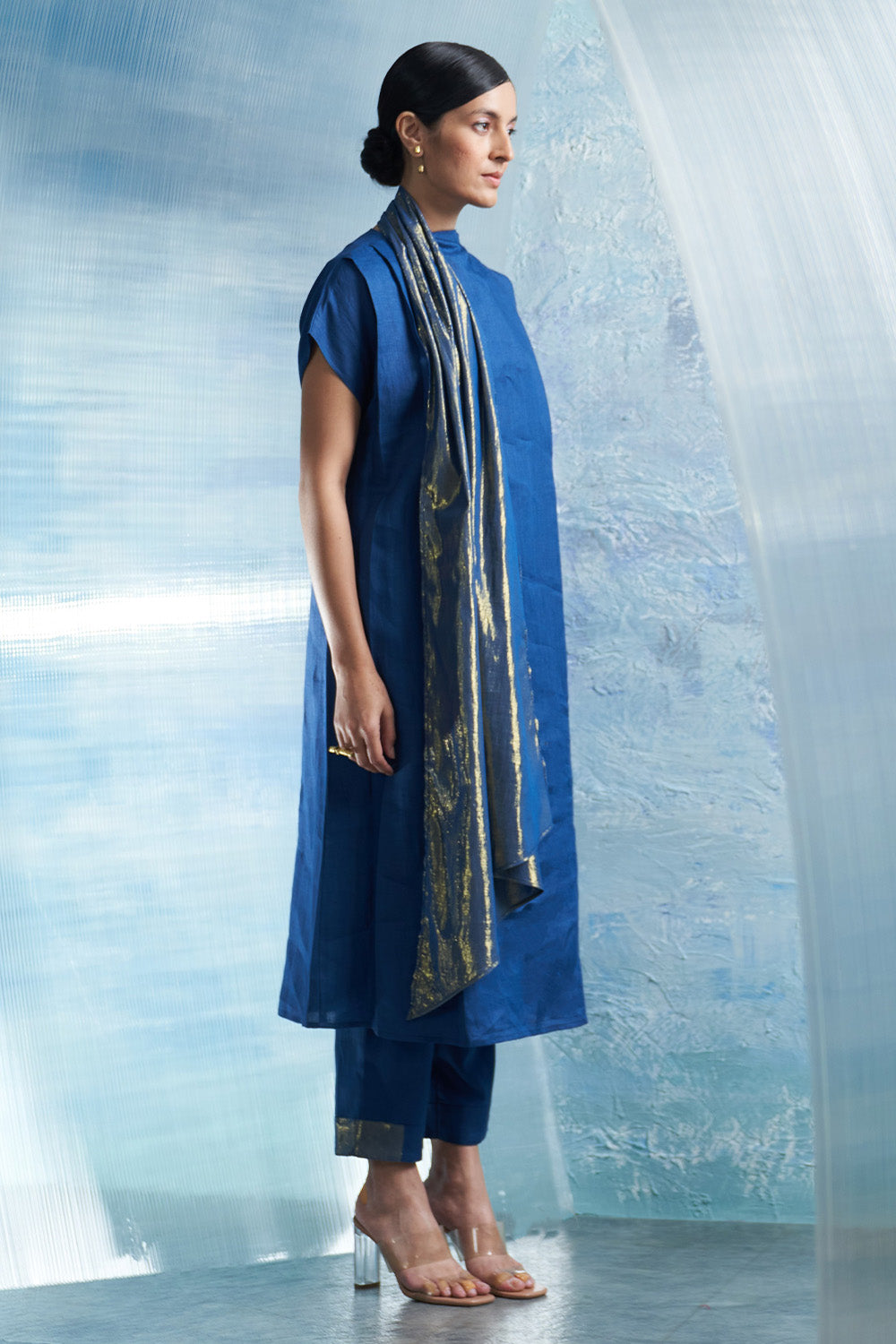 Aura Royal Blue Scarf Kurta Set