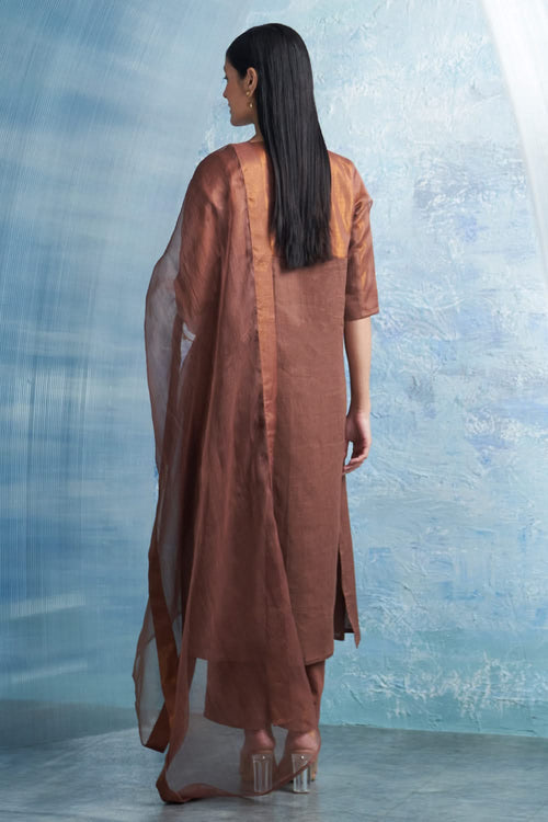 Woody Brown Round Yoke Kurta Set