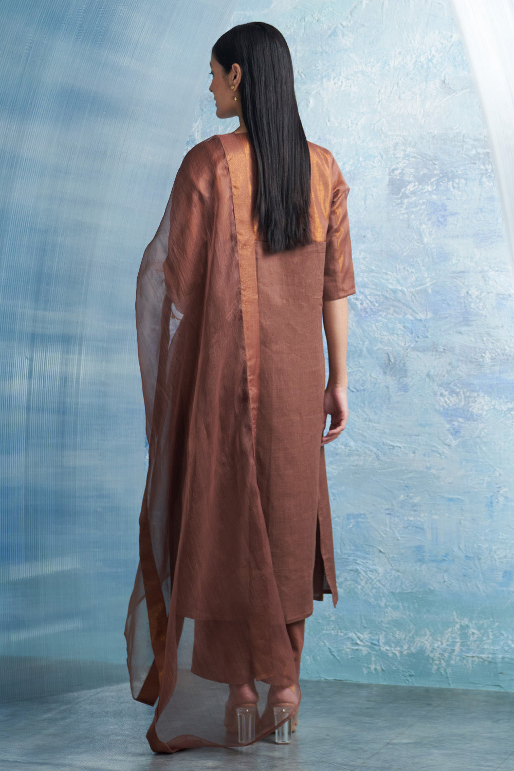 Woody Brown Round Yoke Kurta Set