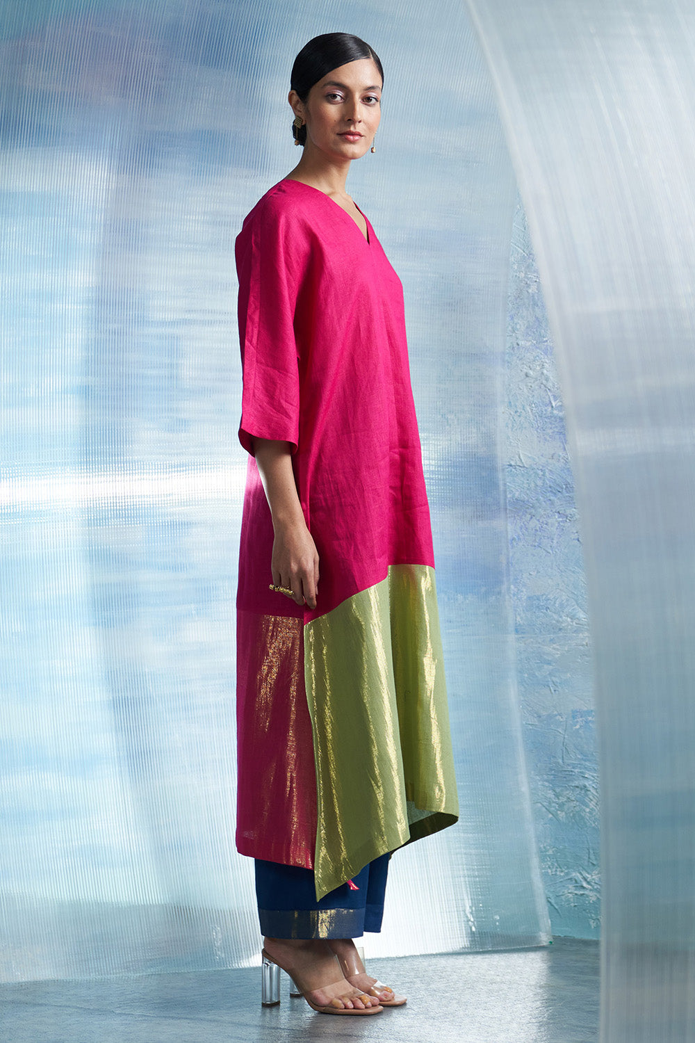 Aura Fuchsia Pink Asymmetric Kurta Set