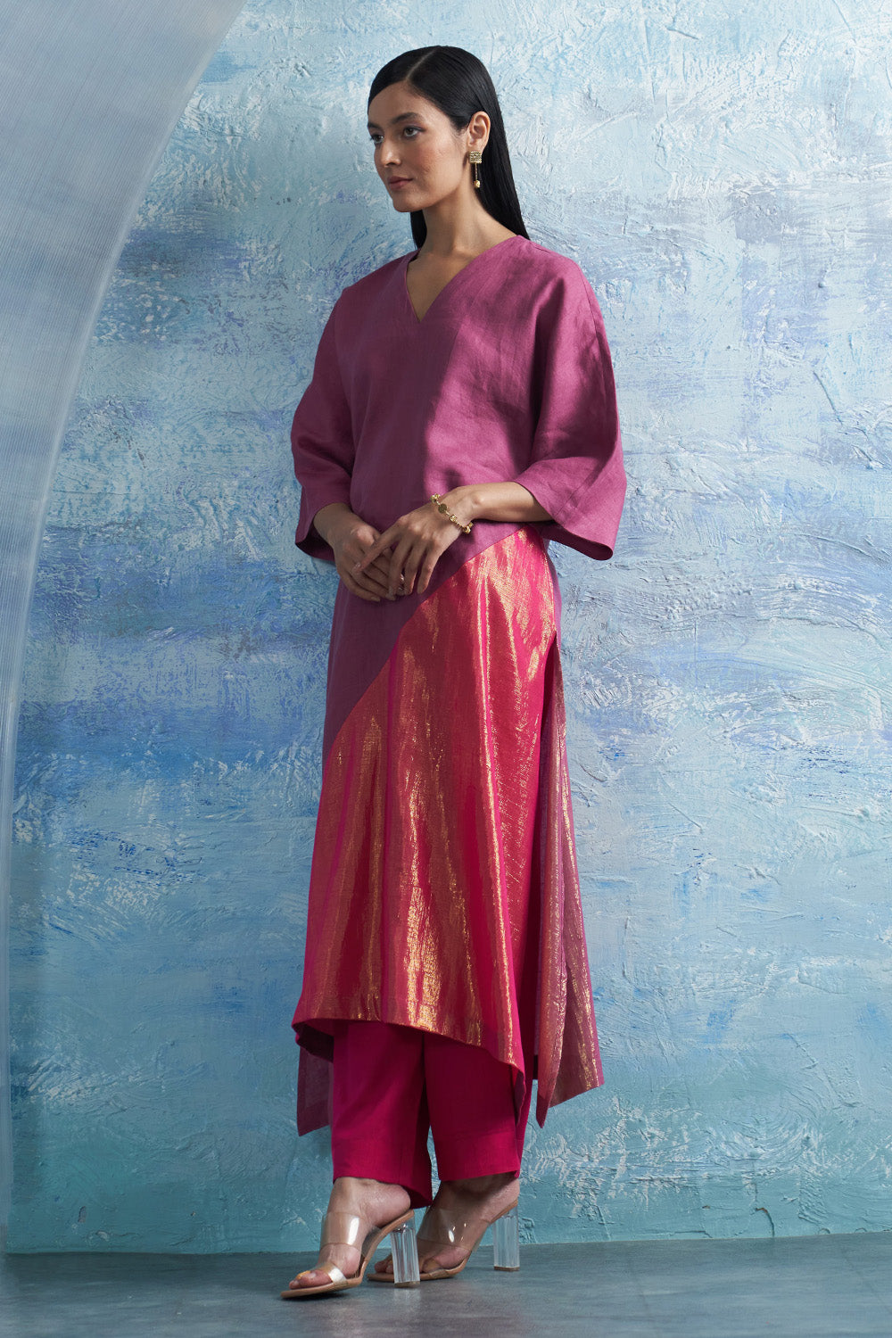 Grape Pink Asymmetric Kurta Set