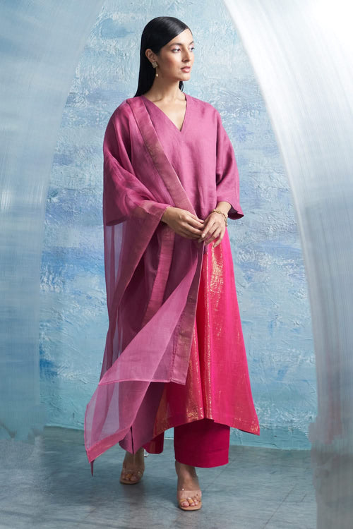 Grape Pink Asymmetric Kurta Set