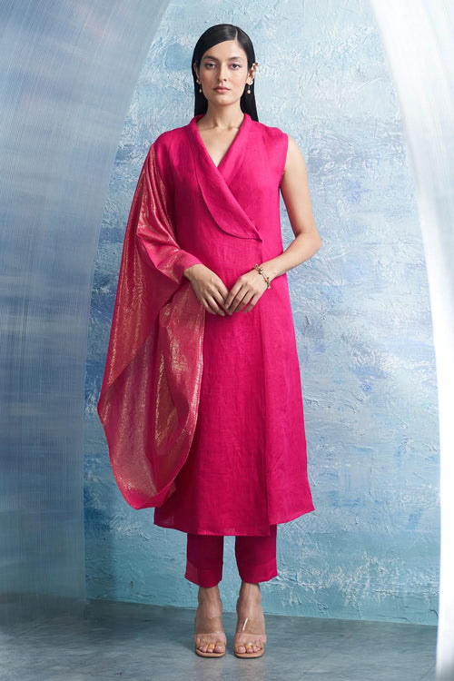 Aura Fuchsia Pink Wrap Kurta Set