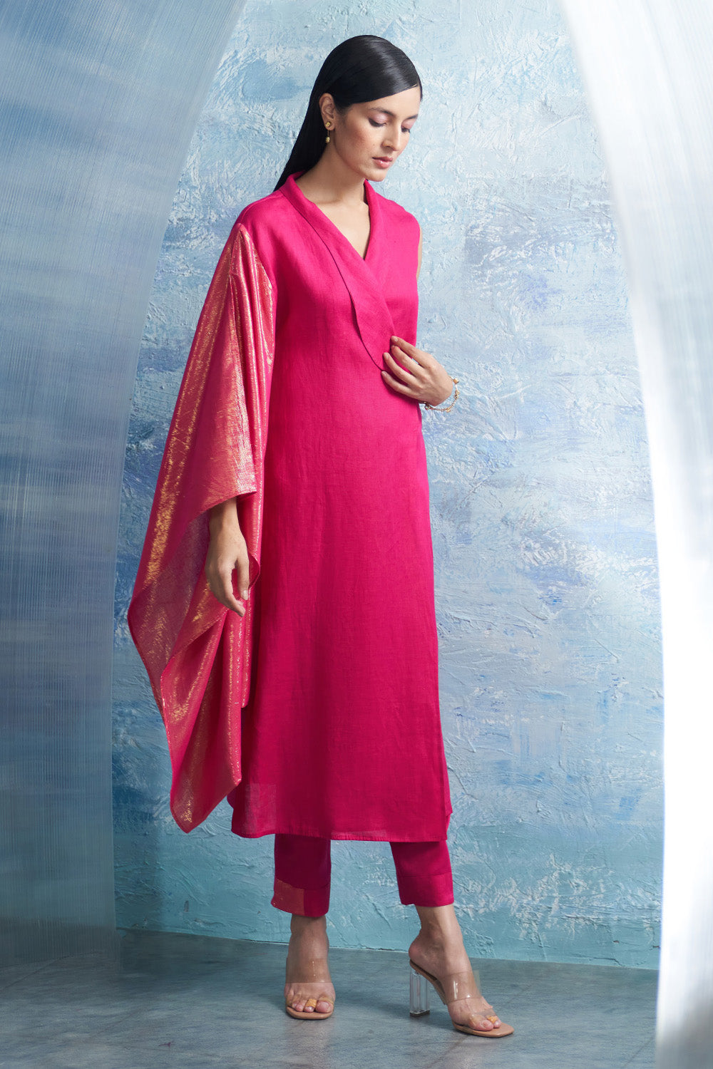 Aura Fuchsia Pink Wrap Kurta Set