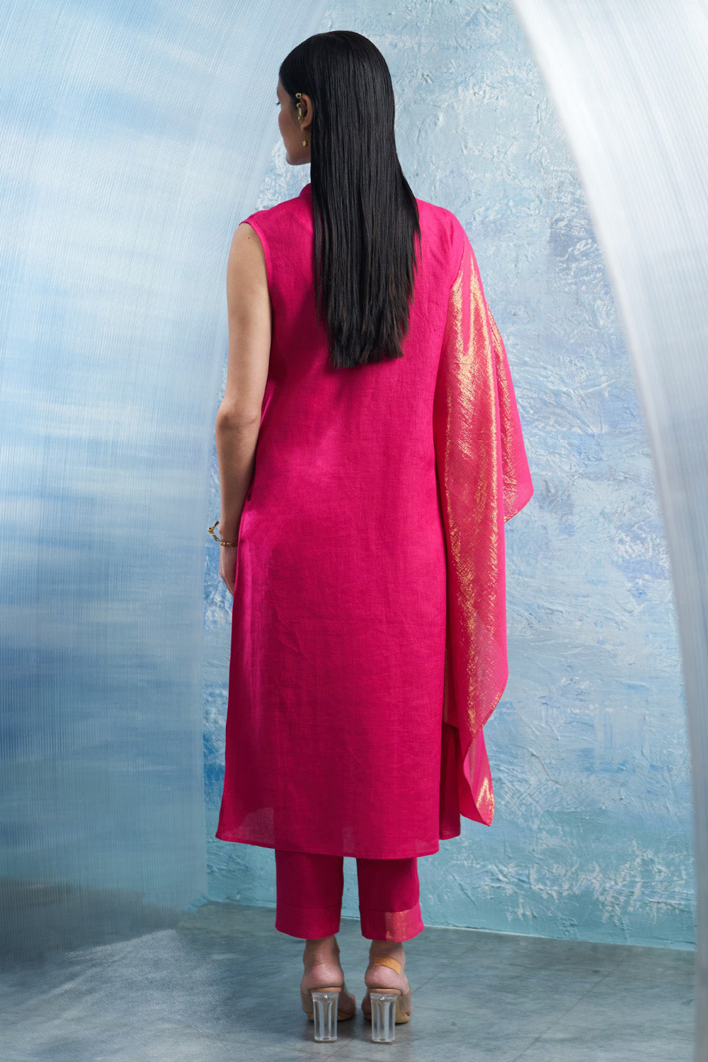 Aura Fuchsia Pink Wrap Kurta Set