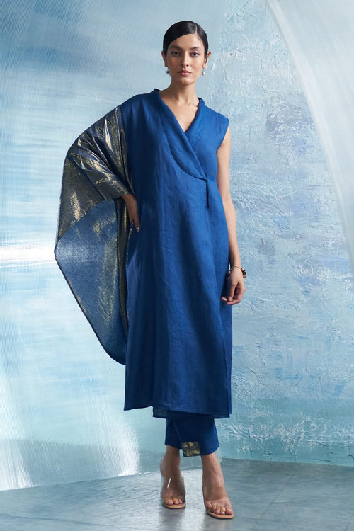 Aura Royal Blue Wrap Kurta Set