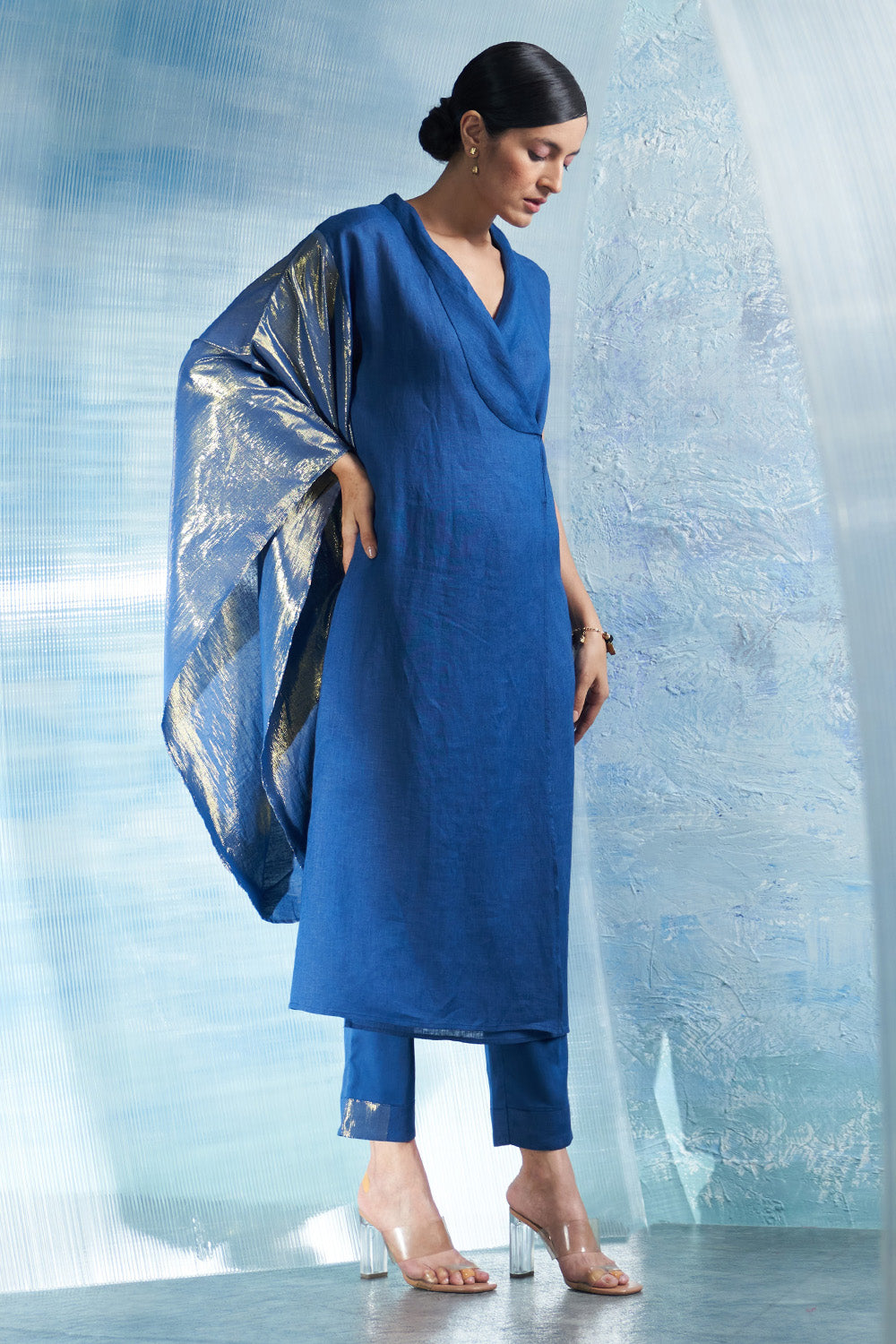 Aura Royal Blue Wrap Kurta Set