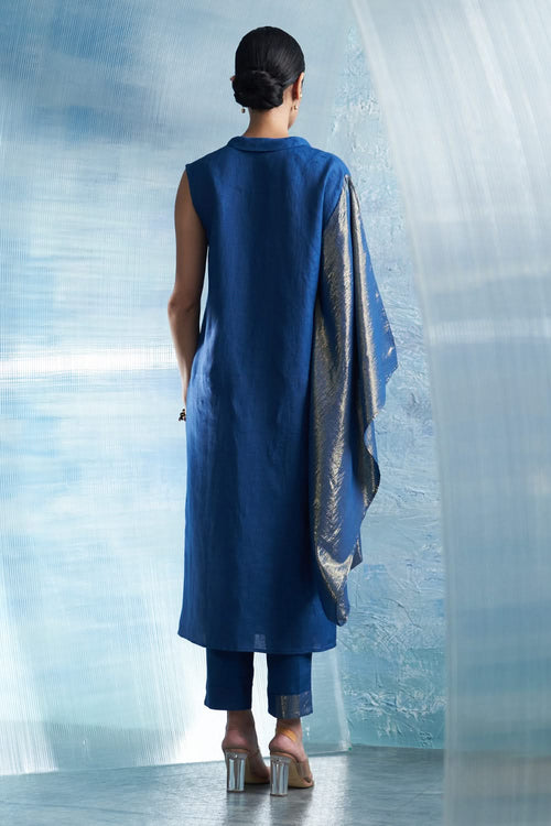 Aura Royal Blue Wrap Kurta Set