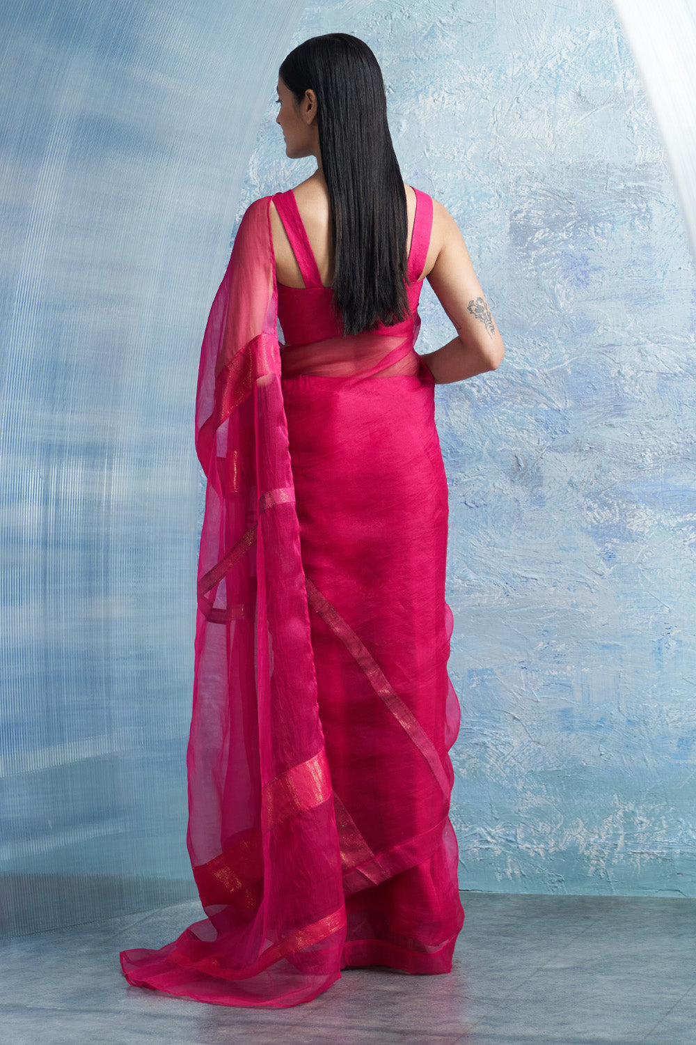 Fuchsia Pink Organza Saree with Blouse