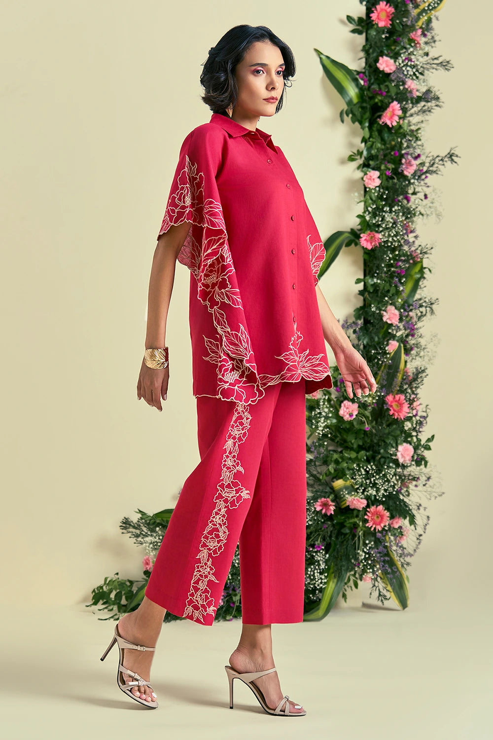 Red Jardin Kaftan Set