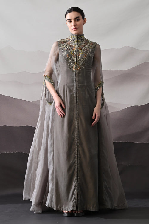 Grey Kaftan Featuring Heirloom Embroidery