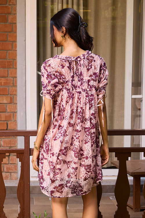 Plum Lace Ruched Dress