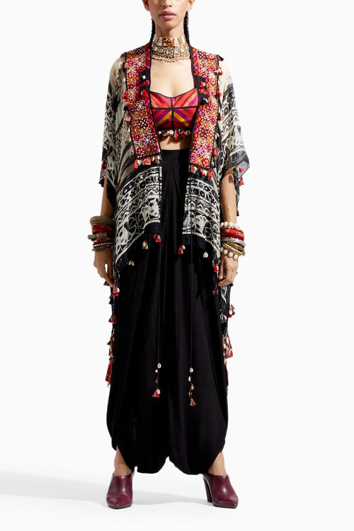 Multi Gray Veni Dupatta Jacket Set