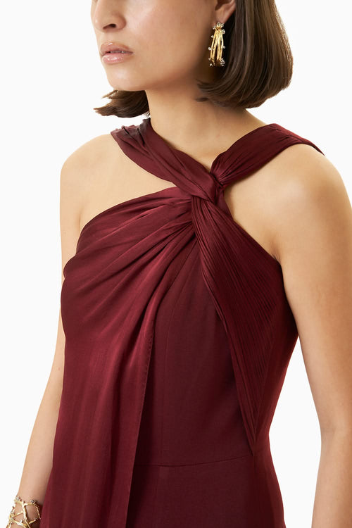 Jewel Toned Bias Twist Draped Jumpsuit